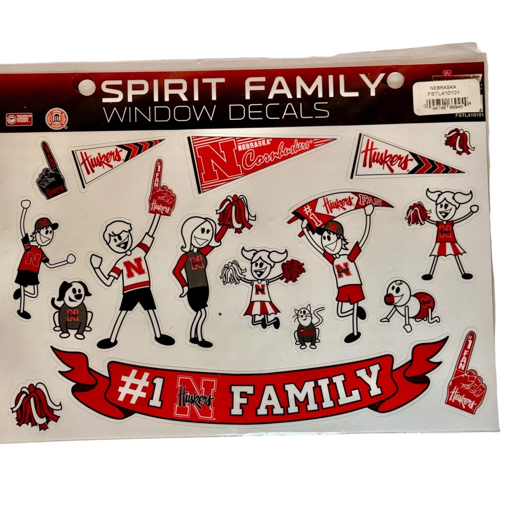 Nebraska Cornhuskers Spirit Family Window Decals Rico Industries FSTL410101 NEW